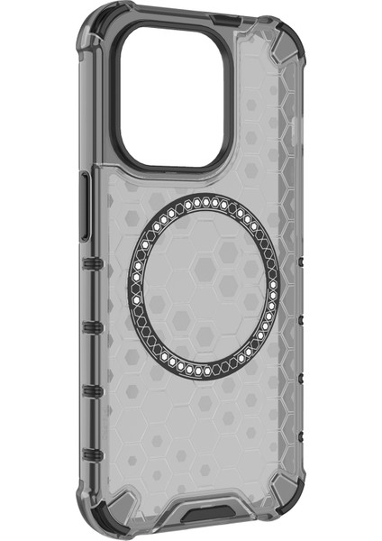 iPhone 13 Pro Manyetik Kılıf Petek Tasarım Kalınlaştırılmış Köşeler Tpu+Pc Telefon Kılıfı-Gri (Yurt Dışından) modelleri