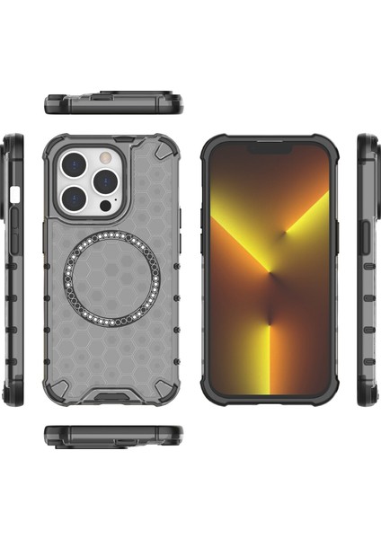 iPhone 13 Pro Manyetik Kılıf Petek Tasarım Kalınlaştırılmış Köşeler Tpu+Pc Telefon Kılıfı-Gri (Yurt Dışından) indirimleri