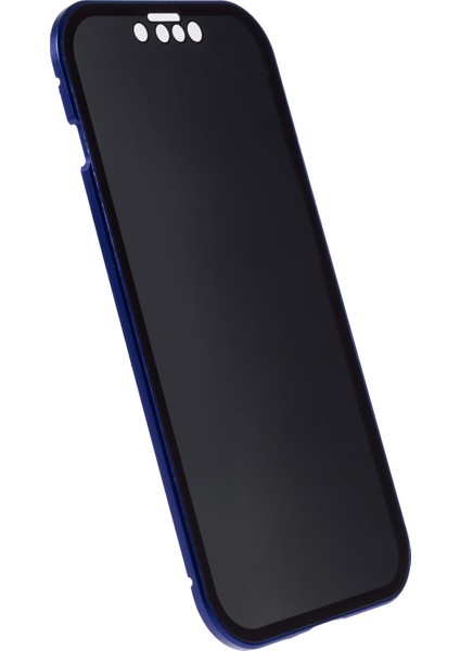 iPhone 14 Anti-Casus Telefon Kılıfı Metal Çerçeve + Çift Taraflı Temperli Cam Manyetik Tam Koruma Kılıfı - Koyu Mavi (Yurt Dışından) modelleri