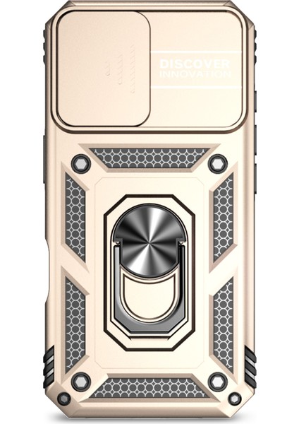 iPhone 16 Kılıf Halka Tutucu Kickstand Camshield Pc+Tpu Telefon Kılıfı-Altın (Yurt Dışından) fiyatları