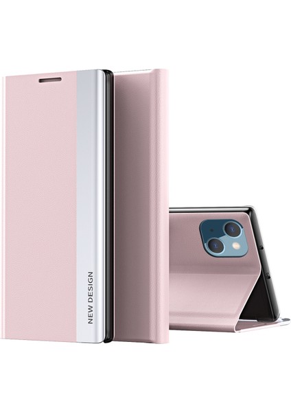 iPhone 14 Pro 6.1 Inç Pu Deri Stand Kılıf Galvanik Telefon Kapağı-Pembe (Yurt Dışından)