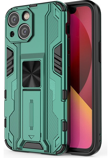 iPhone 13 Mini 5.4 Inç Için Kickstand ile Tam Gövde Dayanıklı Çift Katmanlı Pc + Tpu Darbeye Dayanıklı Koruyucu Kılıf - Yeşil (Yurt Dışından)