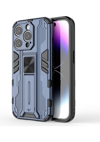 iPhone 15 Pro Max Katlanabilir Kickstand Çizilmez Kılıf Pc+Tpu Darbeye Dayanıklı Telefon Kılıfı-Mavi (Yurt Dışından)