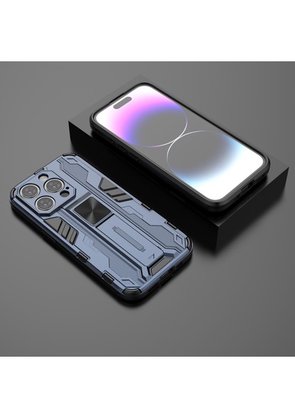 iPhone 15 Pro Max Katlanabilir Kickstand Çizilmez Kılıf Pc+Tpu Darbeye Dayanıklı Telefon Kılıfı-Mavi (Yurt Dışından) fırsatları