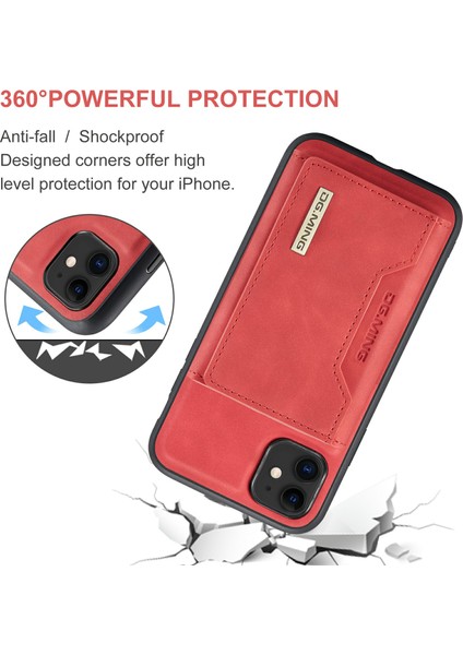 Dg.mıng M2 Serisi Çıkarılabilir Cüzdan 2'si 1 Arada Kablosuz Şarj Hibrit Telefon Kılıfı Kabuğu Yatay Görüntüleme Destekli iPhone 11 6.1 Inç-Kırmızı (Yurt Dışından) modelleri