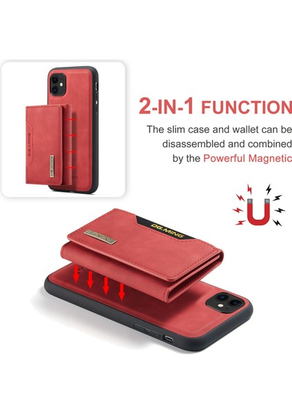 Dg.mıng M2 Serisi Çıkarılabilir Cüzdan 2'si 1 Arada Kablosuz Şarj Hibrit Telefon Kılıfı Kabuğu Yatay Görüntüleme Destekli iPhone 11 6.1 Inç-Kırmızı (Yurt Dışından) fırsatları