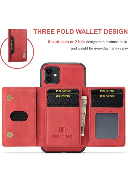 Dg.mıng M2 Serisi Çıkarılabilir Cüzdan 2'si 1 Arada Kablosuz Şarj Hibrit Telefon Kılıfı Kabuğu Yatay Görüntüleme Destekli iPhone 11 6.1 Inç-Kırmızı (Yurt Dışından) indirimleri
