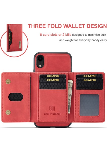 Dg.mıng M2 Serisi Çıkarılabilir 2'si 1 Arada Manyetik Cüzdan Tasarım Telefon Hibrit Kılıf Kabuğu Kickstand ile iPhone Xr 6.1 Inç-Kırmızı (Yurt Dışından) indirimleri