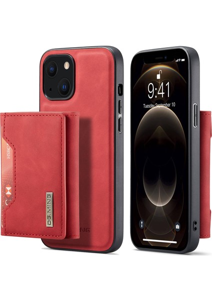 Dg.mıng M2 Serisi iPhone 14 Plus 6.7 Inç Düşmeye Karşı Tam Koruma Manyetik Emilim Ayaklı Tasarım Cep Telefonu Kılıfı Çıkarılabilir Cüzdanlı-Kırmızı (Yurt Dışından)