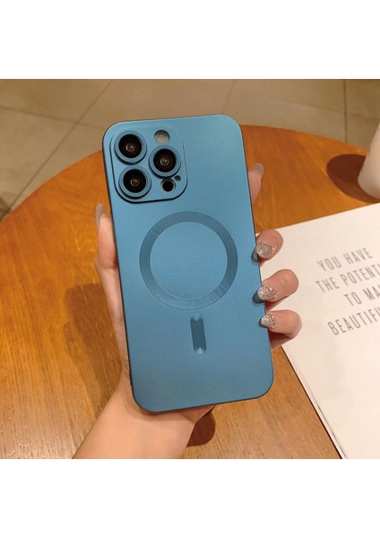 iPhone 13 Pro Max 6.7 Inç Tpu Düşmeye Karşı Kılıf Lens Filmli Magsafe Ka Telefon Kılıfı ile Uyumlu-Bebek Mavisi (Yurt Dışından)