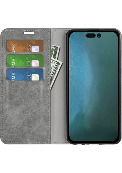 iPhone 14 Plus 6.7 Inç Skin Touch Hissi Folio Flip Deri Kılıf Cep Telefonu Standı Cüzdan Koruyucu Kılıf-Gri (Yurt Dışından) fiyatları