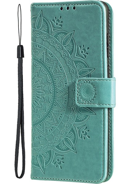 iPhone 15 Pro Max Mandala Çiçek Baskılı Telefon Kılıfı Pu Deri Cüzdan Standı Folio Kılıf Kayışlı-Yeşil (Yurt Dışından) fırsatları