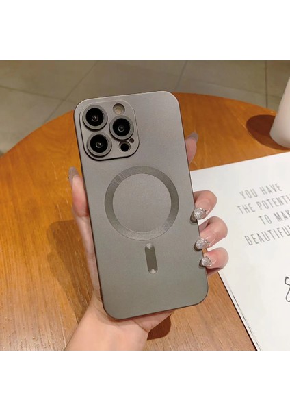 iPhone 13 Pro Max 6.7 Inç Tpu Düşmeye Karşı Kılıf Lens Filmli Magsafe Ka Telefon Kılıfı ile Uyumlu-Gri (Yurt Dışından)