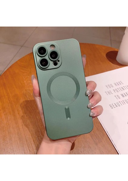 iPhone 13 Pro Max 6.7 Inç Tpu Düşmeye Karşı Kılıf Lens Filmli Magsafe Ka Telefon Kılıfı ile Uyumlu-Yeşil (Yurt Dışından)