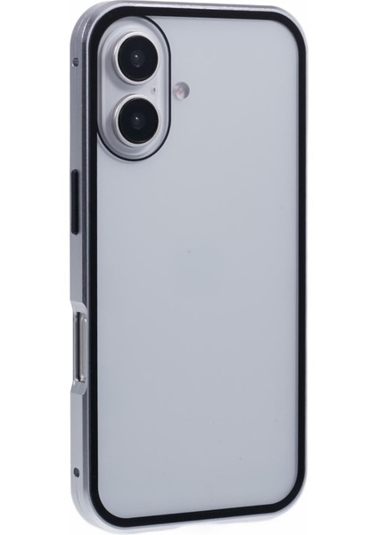 iPhone 16 Anti-Casus Kılıf Manyetik Metal Çerçeve + Çift Taraflı Temperli Cam Telefon Kılıfı - Gümüş (Yurt Dışından) fırsatları