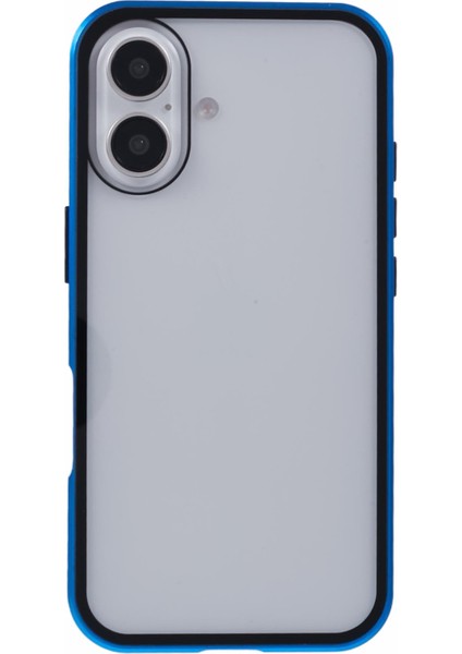 iPhone 16 Plus Anti-Casus Kılıf Manyetik Metal Çerçeve + Çift Taraflı Temperli Cam Telefon Kılıfı - Koyu Mavi (Yurt Dışından) fiyatları