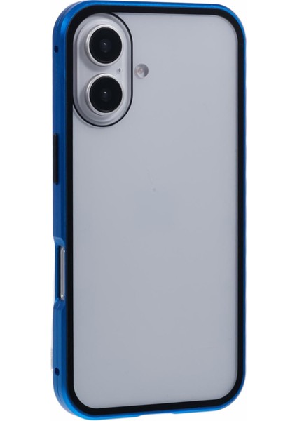 iPhone 16 Plus Anti-Casus Kılıf Manyetik Metal Çerçeve + Çift Taraflı Temperli Cam Telefon Kılıfı - Koyu Mavi (Yurt Dışından) fırsatları