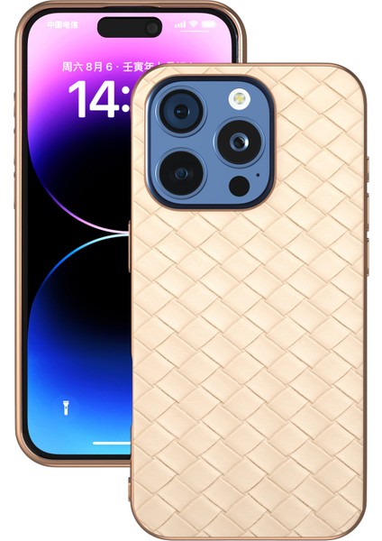 iPhone 16 Pro Kılıf Dokuma Doku Elektrokaplama Kenar Deri Kaplamalı Pc+Tpu Telefon Kılıfı-Bej (Yurt Dışından) fiyatları