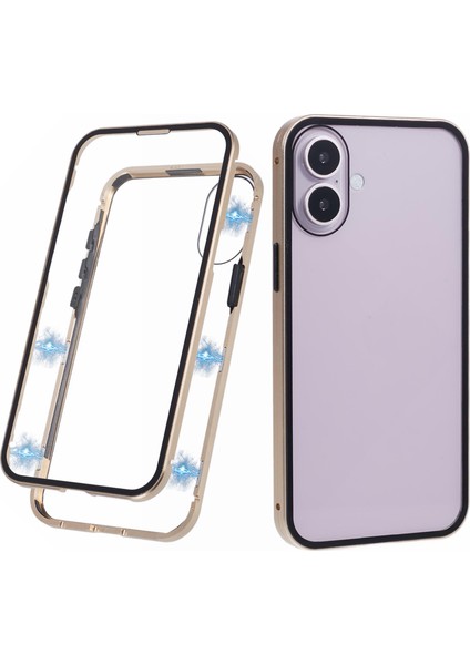 iPhone 16 Plus Kılıf Manyetik Tam Koruma Şeffaf Telefon Kılıfı-Altın (Yurt Dışından)