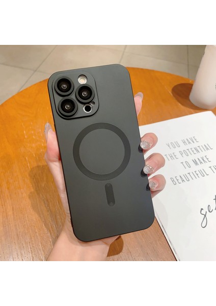 iPhone 13 Pro Max 6.7 Inç Tpu Düşmeye Karşı Kılıf Lens Filmli Magsafe Ka Telefon Kılıfı ile Uyumlu-Siyah (Yurt Dışından)
