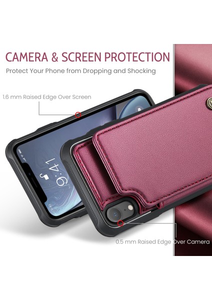 iPhone Xr Telefon Kılıfı Caseme C22 Deri Arka Kapak Rfıd Engelleme Kart Yuvaları Ile-Kırmızı (Yurt Dışından) indirimleri
