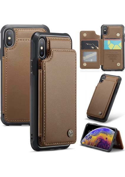 iPhone Xs Max Telefon Kılıfı Caseme C22 Deri Arka Kapak Rfıd Engelleme Kart Yuvaları Ile-Kahverengi (Yurt Dışından)