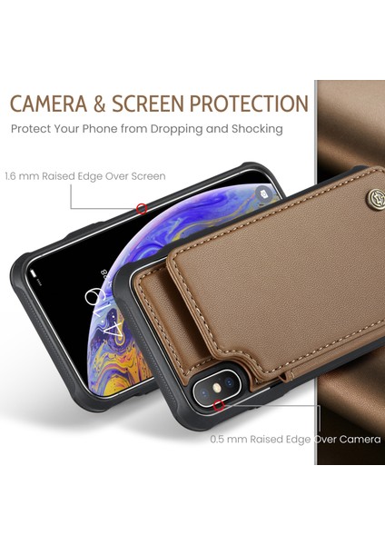 iPhone Xs Max Telefon Kılıfı Caseme C22 Deri Arka Kapak Rfıd Engelleme Kart Yuvaları Ile-Kahverengi (Yurt Dışından) indirimleri