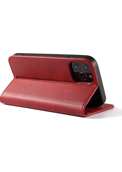Dana Dokulu Deri Kılıf iPhone 12 Pro Max 6.7 Inç, Manyetik Standlı Telefon Kılıfı Cüzdan-Kırmızı (Yurt Dışından) fiyatları