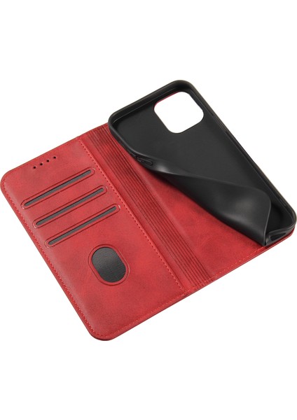 Dana Dokulu Deri Kılıf iPhone 12 Pro Max 6.7 Inç, Manyetik Standlı Telefon Kılıfı Cüzdan-Kırmızı (Yurt Dışından) modelleri