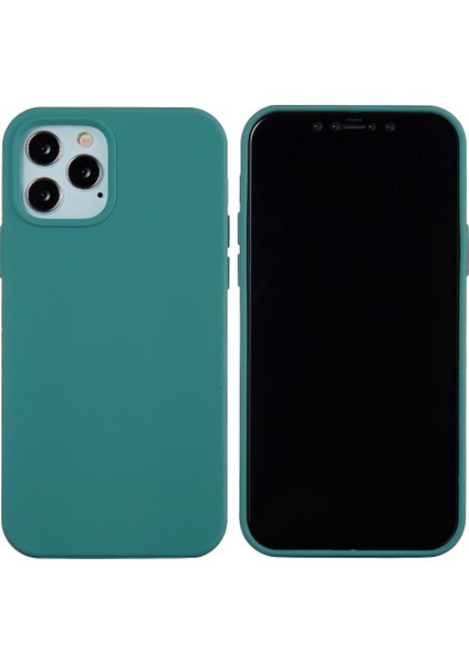 iPhone 12 Pro Max 6.7 Inç Sıvı Silikon Yumuşak Cep Telefonu Kılıfı Akıllı Telefon Kılıfı-Siyahımsı Yeşil (Yurt Dışından)
