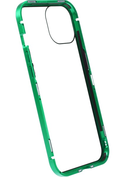 iPhone 15 Manyetik Kapak Metal Çerçeve + Çift Taraflı Temperli Cam Anti-Peep Telefon Kılıfı - Yeşil (Yurt Dışından) fiyatları