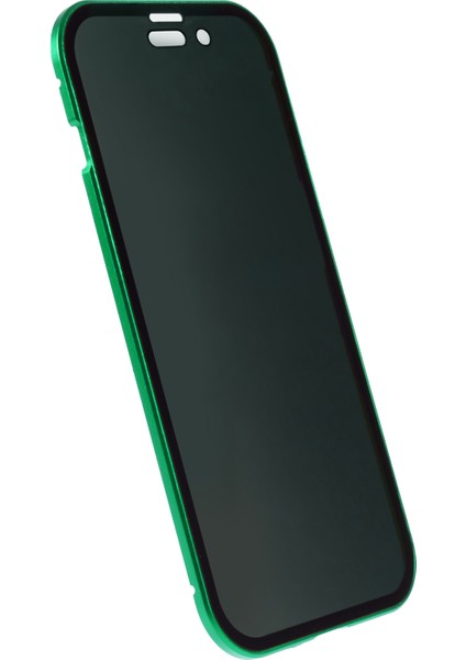 iPhone 15 Manyetik Kapak Metal Çerçeve + Çift Taraflı Temperli Cam Anti-Peep Telefon Kılıfı - Yeşil (Yurt Dışından) modelleri