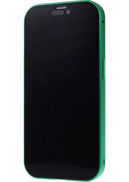 iPhone 15 Manyetik Kapak Metal Çerçeve + Çift Taraflı Temperli Cam Anti-Peep Telefon Kılıfı - Yeşil (Yurt Dışından) indirimleri