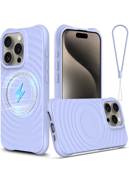 iPhone 16 Pro Kılıfı Için Magsafe Dalgalı Doku Sıvı Silikon Koruyucu Kılıf ve Kayış-Mor ile Uyumlu (Yurt Dışından)