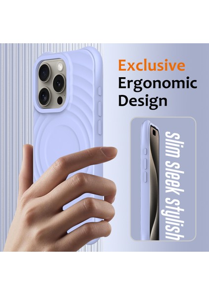 iPhone 16 Pro Kılıfı Için Magsafe Dalgalı Doku Sıvı Silikon Koruyucu Kılıf ve Kayış-Mor ile Uyumlu (Yurt Dışından) modelleri
