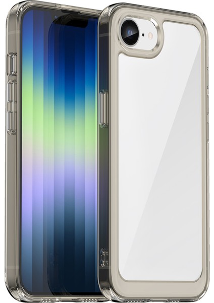 iPhone 16E Şeffaf Arka Kılıf Renkli Çerçeve Tpu+Akrilik Telefon Kılıfı-Şeffaf Gri (Yurt Dışından)