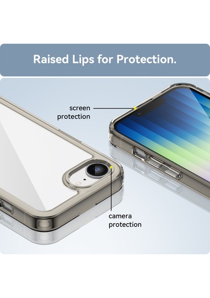 iPhone 16E Şeffaf Arka Kılıf Renkli Çerçeve Tpu+Akrilik Telefon Kılıfı-Şeffaf Gri (Yurt Dışından) indirimleri