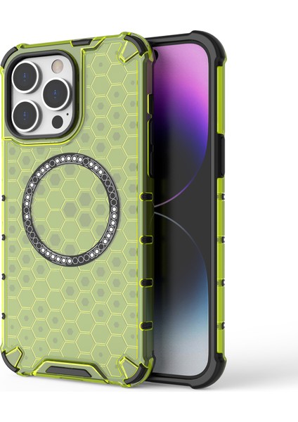 iPhone 14 Pro Max Kılıf Honeycomb Tpu+Pc Telefon Kılıfı Magsafe-Green ile Uyumlu (Yurt Dışından)