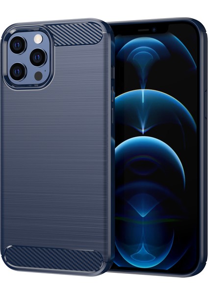 1.8mm Parmak Izi Dayanıklı Karbon Fiber Fırçalanmış Doku Arka Kılıf Esnek Tpu Kapak iPhone 12 Pro Max 6.7 Inç-Mavi (Yurt Dışından)