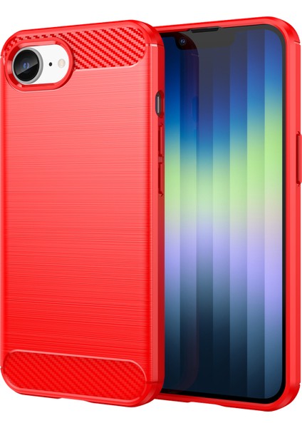 iPhone 16E Kılıfı Karbon Fiber Doku Esnek Tpu Fırçalanmış Telefon Kılıfı-Kırmızı (Yurt Dışından)