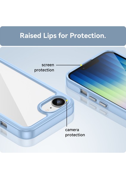 iPhone 16E Şeffaf Arka Kılıf Renkli Çerçeve Tpu+Akrilik Telefon Kılıfı-Mavi (Yurt Dışından) indirimleri