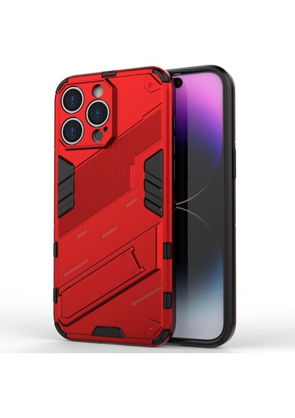 iPhone 16 Pro Kılıf Pc+Tpu Darbeye Dayanıklı Telefon Kılıfı Kickstand Ile-Kırmızı (Yurt Dışından)