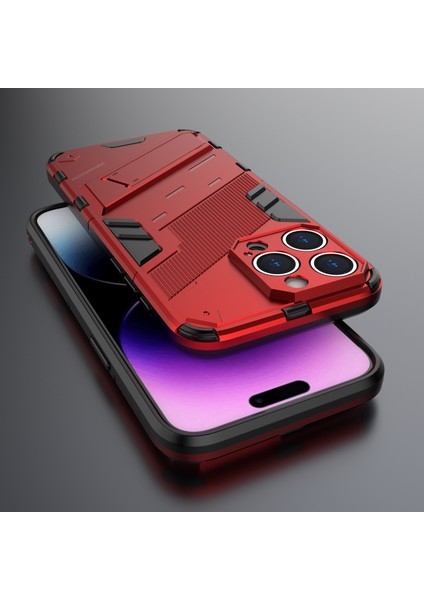 iPhone 16 Pro Kılıf Pc+Tpu Darbeye Dayanıklı Telefon Kılıfı Kickstand Ile-Kırmızı (Yurt Dışından) indirimleri