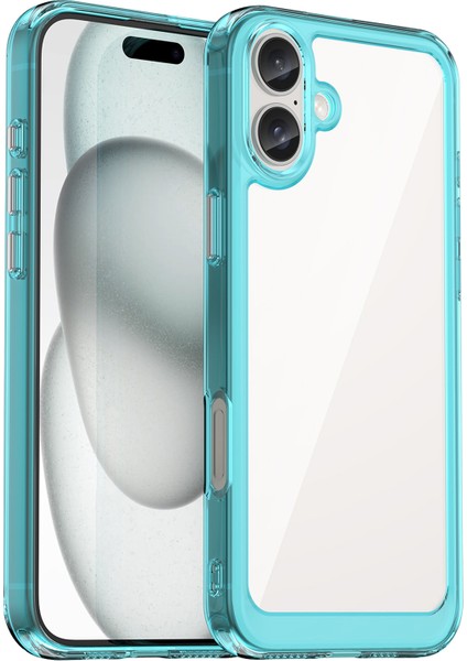 iPhone 16 Kılıf Tpu+Akrilik Telefon Kılıfı Çizilmez Koruyucu-Şeffaf Mavi (Yurt Dışından)