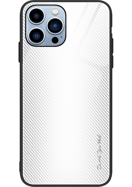 iPhone 15 Pro Karbon Fiber Dokulu Telefon Kılıfı Temperli Cam+Tpu Cep Telefonu Kılıfı-Beyaz (Yurt Dışından)