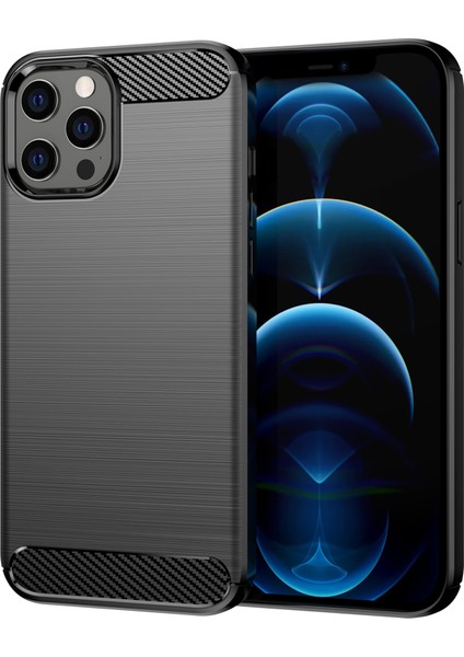 1.8mm Parmak Izi Dayanıklı Karbon Fiber Fırçalanmış Doku Arka Kılıf Esnek Tpu Kapak iPhone 12 Pro Max 6.7 Inç-Siyah (Yurt Dışından)