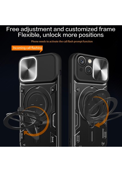 iPhone 15 Döner Ayaklı Pc+Tpu Kapak Sürgülü Kamera Kalkanı Çizilmez Telefon Kılıfı-Mor (Yurt Dışından) fiyatları