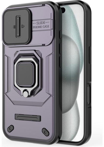iPhone 16 Kılıf Halkalı Kickstand Pc+Tpu Telefon Kılıfı Lens Kalkanı-Mor (Yurt Dışından) modelleri