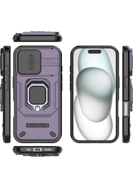 iPhone 16 Kılıf Halkalı Kickstand Pc+Tpu Telefon Kılıfı Lens Kalkanı-Mor (Yurt Dışından) fırsatları