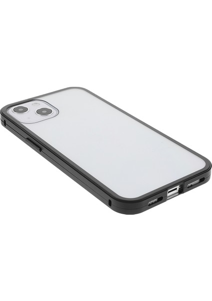 Düşmeye Karşı Tam Kapsamlı Metal Çerçeve + Çift Taraflı Temperli Cam Manyetik Emici Telefon Kılıfı iPhone 13 6.1 Inç - Siyah (Yurt Dışından) fırsatları